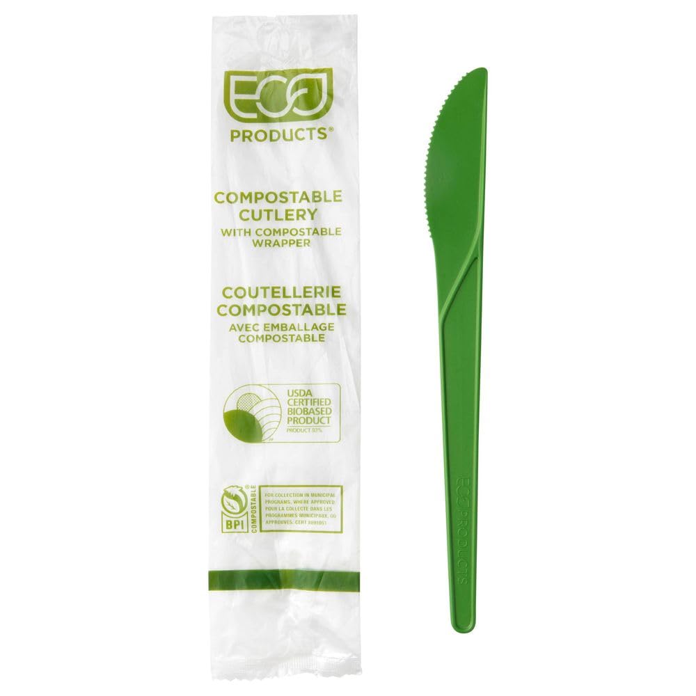 Compostable CPLA 6" Plastic Knives by ECO PRODUCTS – 6 inches, CPLA, Green, Model EP-S011-WGN