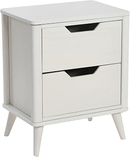 Main + Mesa Yume Mid Century Modern Solid Wood Nightstand with 2 Storage Drawers, White Finish