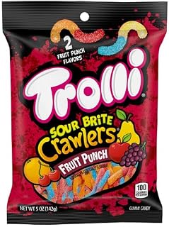 Trolli Sour Brite Crawlers, Candy, Fruit Punch, Sweet and Sour, Gummy Worms, 5 oz