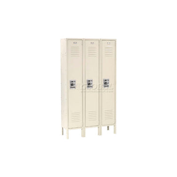 Infinity Single-Tier Three-Door Locker with Recessed by Global Industrial – 12x18x72 inches, Alloy Steel, Tan, Model 254120TN