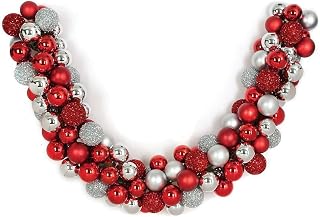 6ft L x 8in W Plastic Mixed Ball Artificial Garland -Red/Silver