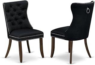 Furnifact Wood Parsons Dining Chair, Upholstered Kitchen Chair for Dining Room Table, Parson Chairs with Antique Walnut Finish Set, Black, Set of 2