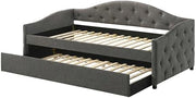 Furnifact Gray Upholstered Twin Daybed with Trundle and Wooden Legs