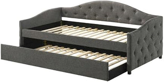 Furnifact Gray Upholstered Twin Daybed with Trundle and Wooden Legs