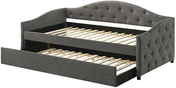 Furnifact Gray Upholstered Twin Daybed with Trundle and Wooden Legs