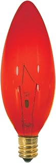 Satco S3219 25 Watt B9.5 Incandescent 120 Volt Candelabra Base Light Bulb, Transparent Red