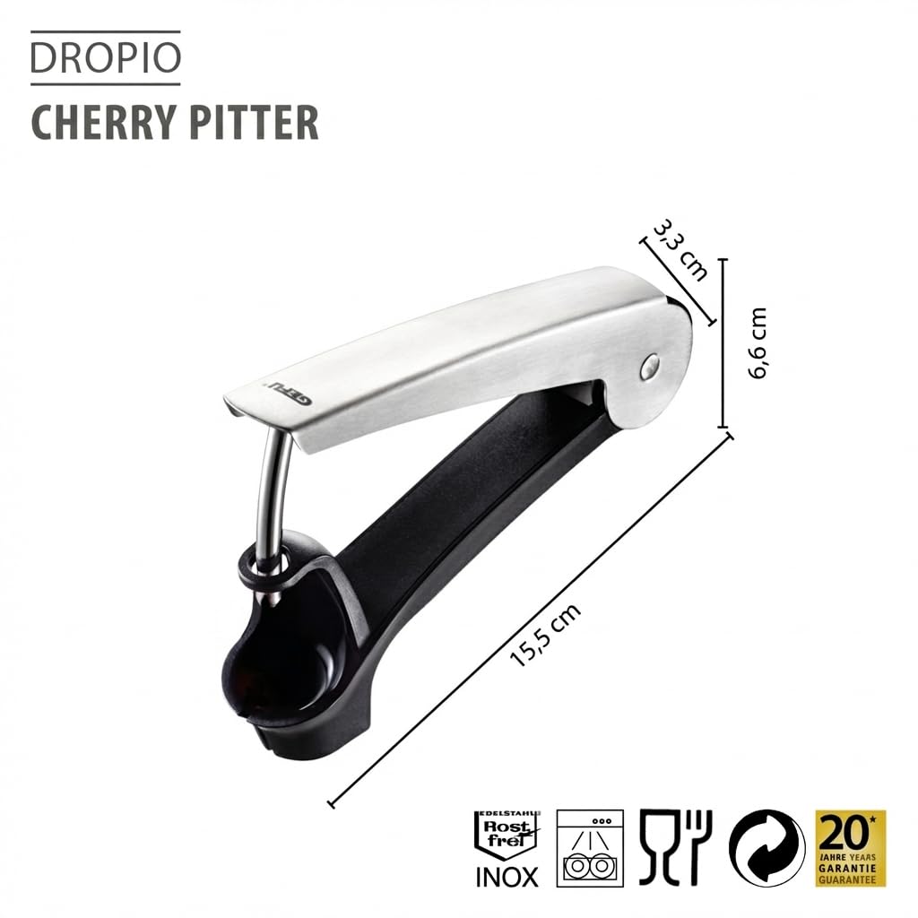 Cherry Pitter by GEFU – One Size, Stainless_Steel, Black/Silver, Model GF19140