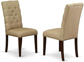 Furnifact Fabric-Upholstered Parsons Dining Chair with Mahogany Legs, Upholstered Chairs for Dining Table and Kitchen Dining Rooms, Set of 2