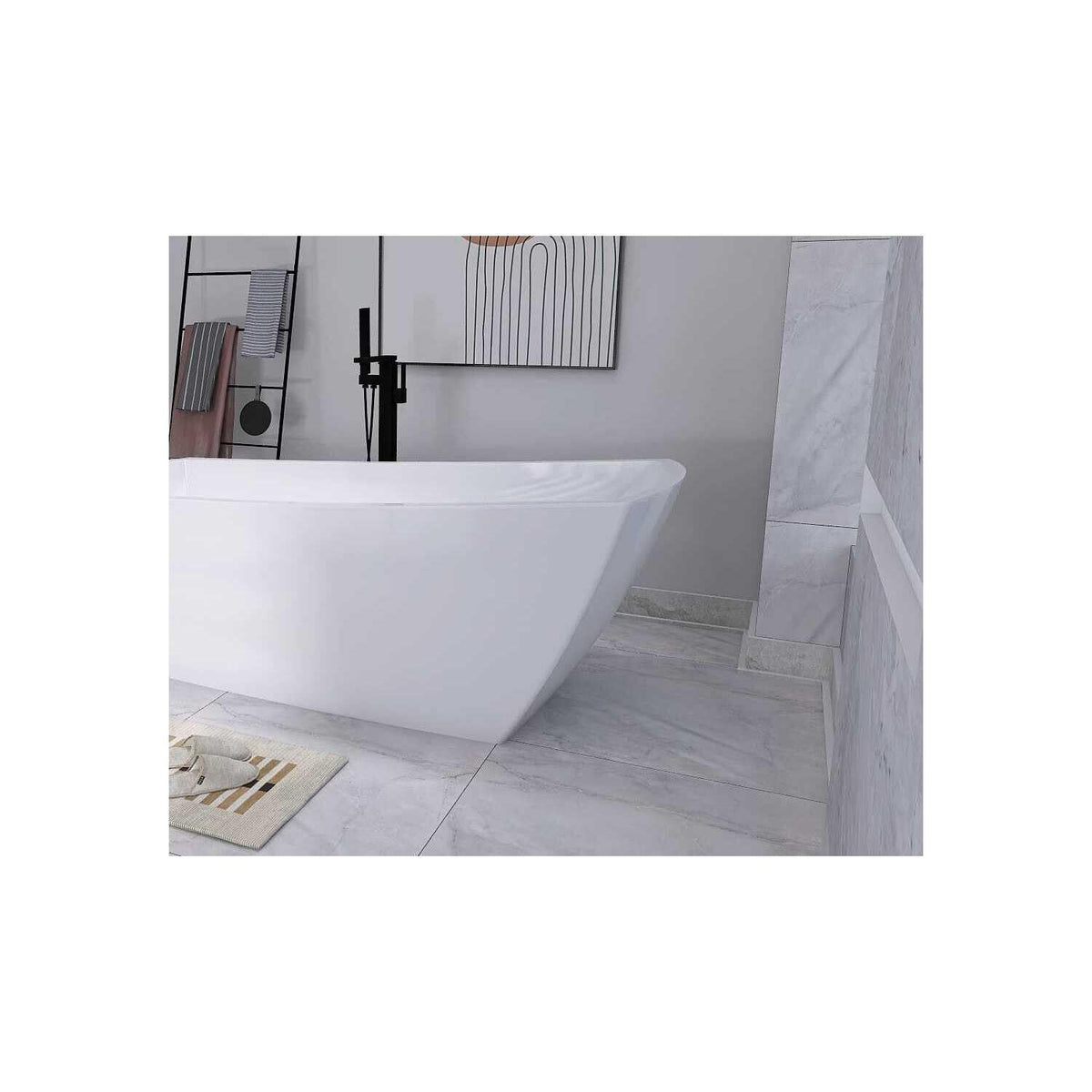 72" Soaking Single Slipper Bathtub -Glossy White/Black by Elegant Kitchen and Bath – Acrylic, White, Model BT21272GW-MBK