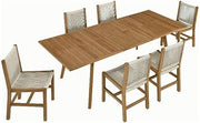 Modway Vienna Outdoor Patio Teak Wood 7-Piece Dining Set in Natural Natural – Weather-Resistant Patio Table and Chairs for 6 – 71” to 94.5” Extendable Table with Woven Rope Armless Dining Chairs