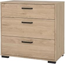 Furnifact Jackson Hickory 3-Drawer Chest, 27 Inch Wide, Metal Drawer Runners