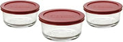 Anchor Hocking Classic Glass Food Storage Containers with Lids, Red, 2-Cup (6-Piece Set - Includes 3 Containers and 3 Lids)