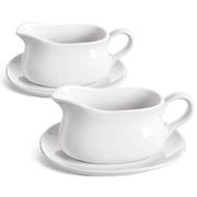 Le Tauci Gravy Boat with Saucer, Set of 2, Ceramic, 17 oz, White
