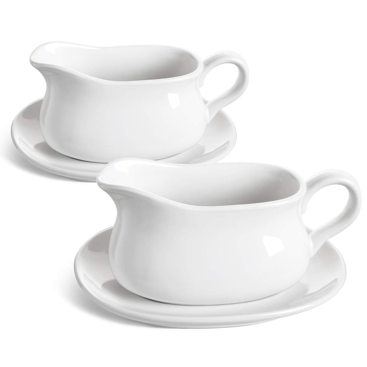 Le Tauci Gravy Boat with Saucer, Set of 2, Ceramic, 17 oz, White