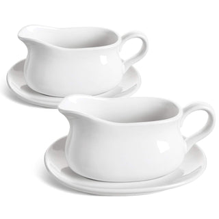 Le Tauci Gravy Boat with Saucer, Set of 2, Ceramic, 17 oz, White