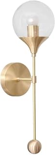 Merco Enterprises Mid-Century Modern Brass 1-Light Wall Sconce with Clear Glass Globe – Minimalist Indoor Lighting for Bedroom, Bathroom, Hallway, or Living Room (Brass Finish)
