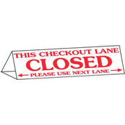 Triangular Checkout Closed Sign by Retail Resource – (12 x 18) inch, Plastic, Red or Yellow, Model 3075-0.1
