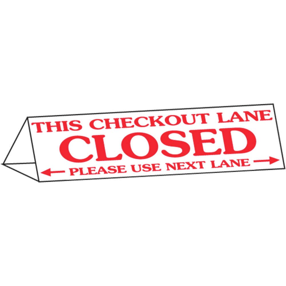 Triangular Checkout Closed Sign by Retail Resource – (12 x 18) inch, Plastic, Red or Yellow, Model 3075-0.1