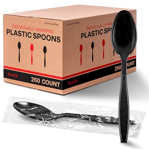 Stock Your Home Spoons / 10 Pack Pack of 25 / Black Spoons