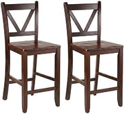 Furnifact Solid Wood Counter Height Bar Stools with V-Back, Set of 2 Kitchen Island Stools for Farmhouse Barstool Seating, Walnut
