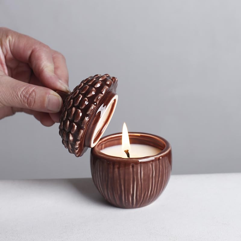 Masney Ceramic Acorn Jar with Lid, 2.55 Inch Diameter, Brown
