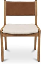 Carol Dining Chair, Solid Oak Frame, Top Grain Leather Back, Carved-Back Detail, Tan