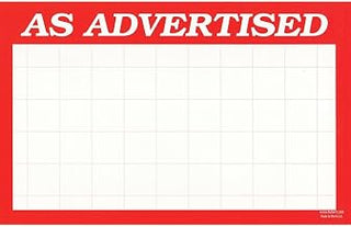 HUBERT"As Advertised" Grid Sign Cards White with Red Border - 5 1/2"L x 3 1/2"H, 100 per Pack