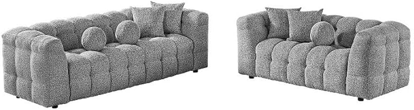 2pc Sofa & Loveseat Set in Rich Gray Boucle Fabric
