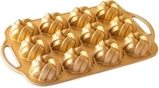 Pan 75th Anniversary Braided Bundt Bites by Nordic Ware – 3.5 Cup, 3.5 cups, Aluminum, Gold, Model 95377