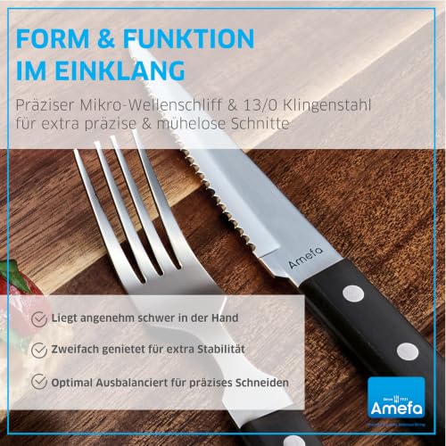 Amefa knife set / Steakbesteck Set für 6 Personen, schwarz / Silver, Black Steak Sets