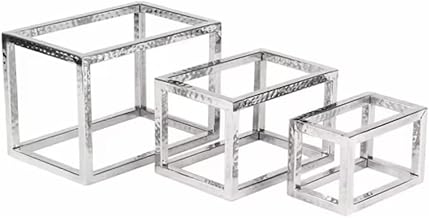 American Metalcraft HMRRSET Frame Riser Set, Set of 3 Various Sizes, Stainless Steel with Hammered Finish, Case of 2 Sets