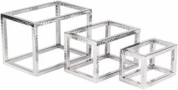 American Metalcraft HMRRSET Frame Riser Set, Set of 3 Various Sizes, Stainless Steel with Hammered Finish, Case of 2 Sets