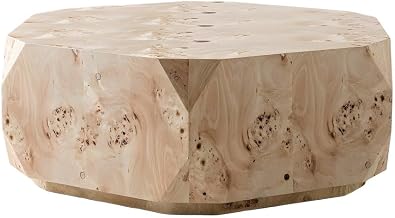 Starlight Canyon Home Mapa Burl Veneer Coffee Table with Drum Silhouette, Round Hexagon Living Room and Bedroom Center Table No Assembly Required