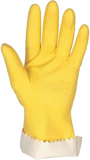 MCR Safety 5299P 10-1/2-Inch Flock Lined Latex Scalloped Cuff Seamless Rubber Gloves, Yellow, X-Large, 1-Pair