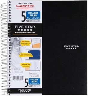 Mead Five Star 06208 11" X 8-1/2" 5 Subject Wirebound Notebook Assorted Colors