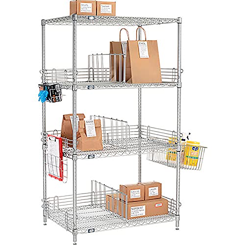 Chrome, to Go Rack, 4 Wire Shelves, Dividers & Ledges, 36" W x 21" D x 63" H by Nexel – Alloy Steel, Chrome, Model TG21364C