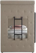 Furnifact Fabric-Upholstered Bunk Bed Twin Over Twin with Wood Frame and Trundle, Twin Bunk Beds with Trundle for Kids, Beige Fabric