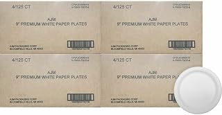 AJM Packaging CP9AJCWWH14 9" Heavy Duty Coated Plate, Premium White FOODSERVICE, 4/125 PER CASE, Paper, White (Pack of 500)
