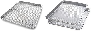 USA Pan 1607CR Bakeware Extra Large Sheet Baking Pan and Bakeable Nonstick Cooling Rack Set, XL, Metal & Bakeware Half Sheet Pan, Set of 2, Aluminized Steel