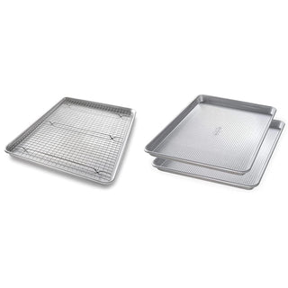 1607CR Bakeware Extra Large Sheet Baking Pan and Bakeable Nonstick Cooling Rack Set by USA Pan – Metal, Silver
