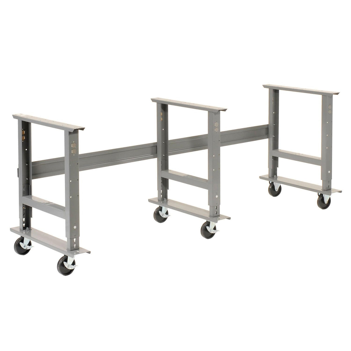 Mobile Adjustable Height Extra Long Industrial Workbench by Global Industrial – 30"L x 96"W x 4"H, Plastic, Gray, Model 601429A