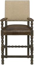 Starlight Canyon Home Fabric-Upholstered Counter Stool with Fixed Arms, Distressed-Finish Wood Bar Stools for Kitchen Counter, Brown