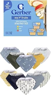 My 1st Fruits Starter Kit, Banana, Pear & Apple Puree, 2 Ounce Tubs, 2-Pack (Set of 6) with Gerber Bib Set, Blue