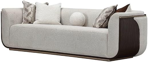 Michael Amini Buff Brown Sofa with Solid and Manufactured Birch Rubberwood Frame Woven Polyester Upholstery Comfortable Seating Durable Construction for Living Room