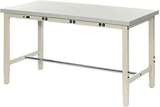 Global Industrial 60" W x 36" D Adjustable Height Workbench, Power Apron, 1-1/4" Thick ESD Laminate Square Edge, Tan