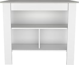 40" Kitchen Island, Kitchen Table 35" H, 4 Legs, 3 Open Storage Shelves, White/Ibiza Marble – Freestanding Storage & Meal Prep Station for Home Kitchen, Dining Room & Studio Spaces