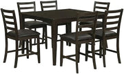 Furnifact Solid Wood Faux Leather-Upholstered Ladder-Back Dining 7 Piece Set, Counter Height Square Bar Table and Kitchen Chairs