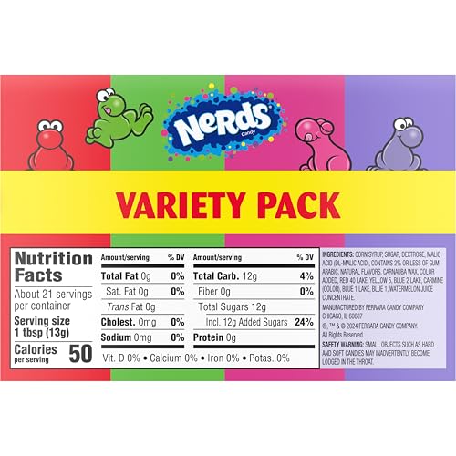 Nerds 1.65 Ounce (Pack of 6) / Dual Variety Grape & Strawberry, Watermelon & Cherry (6 Count) / Assorted Hard Candy