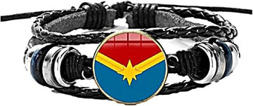 New Horizons Production Captain Marvel Logo Glass Domed Braided Leather Bracelet