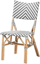 SHAI Modern French Grey and White Weaving and Natural Rattan Bistro Chair